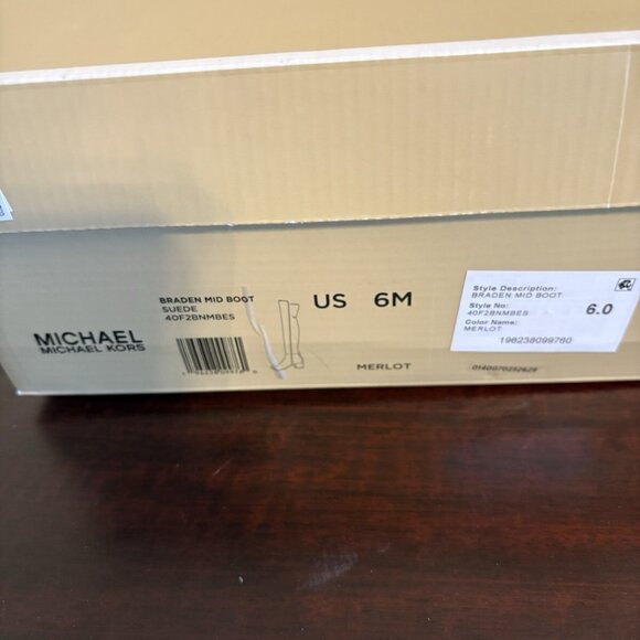 NIB Michael Kors BRADEN Suede Mid Boot Knee High Merlot 6M Wine Riding $275